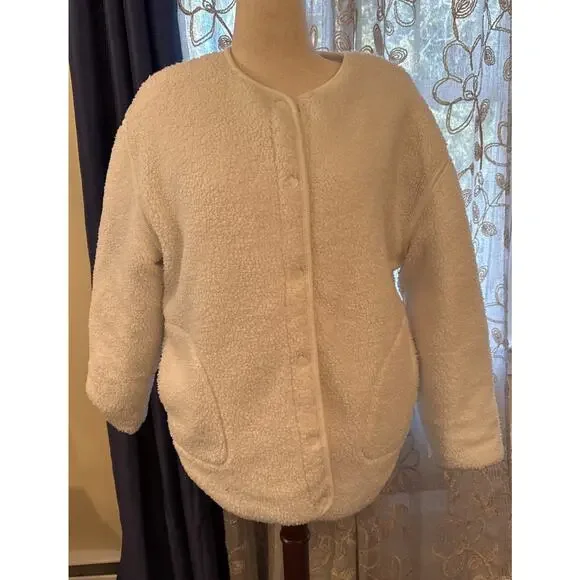 Haven Well Within Talbots White/ Ivory Reversible Sherpa Quilted Jacket Size L - Picture 4 of 9